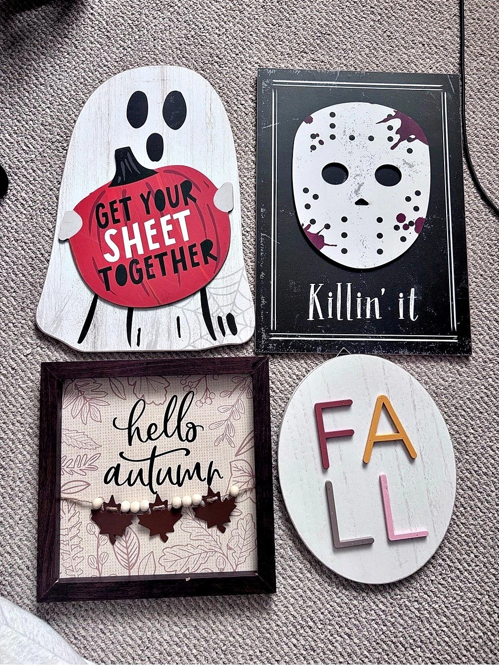 Halloween Wall Decor Set of 4 White & Black
